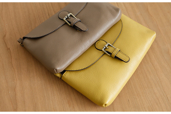 Womens Small Leather Shoulder Bag Yellow Crossbody Bag Small