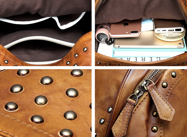 Womens Small Rivets Brown Leather Backpack Bag Purse Cool backpacks for Women Details