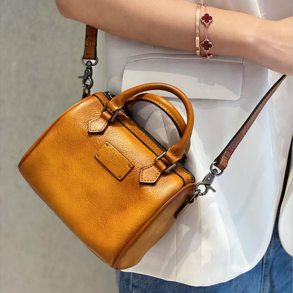 Womens Small Shoulder Bags Boston Bag Genuine Leather Handbags For Women Brown