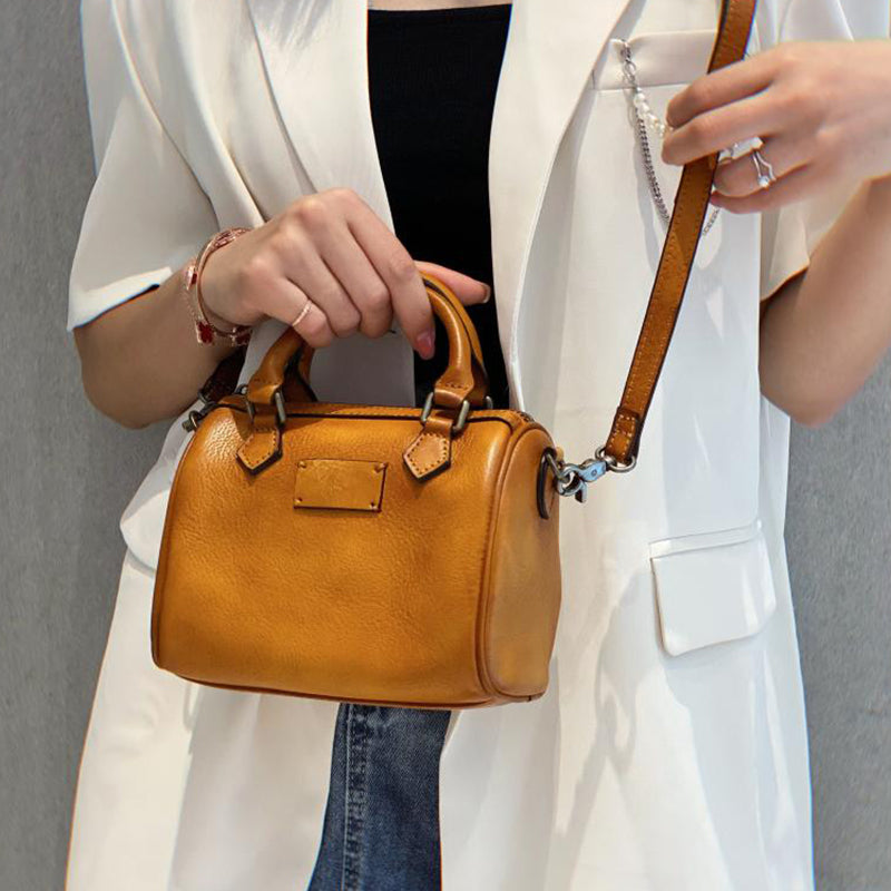 Women's Brown Leather Shoulder Mini Boston Bags