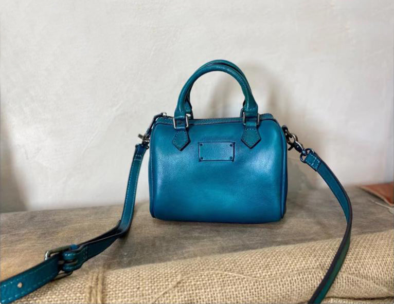 Mini Black Leather Shoulder Handbag Purse Leather Crossbody Purse, Blue