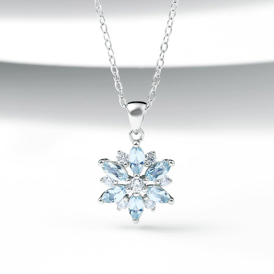 Womens Snowflake Aquamarine Stone Necklace March Birthstone Necklace Accessories
