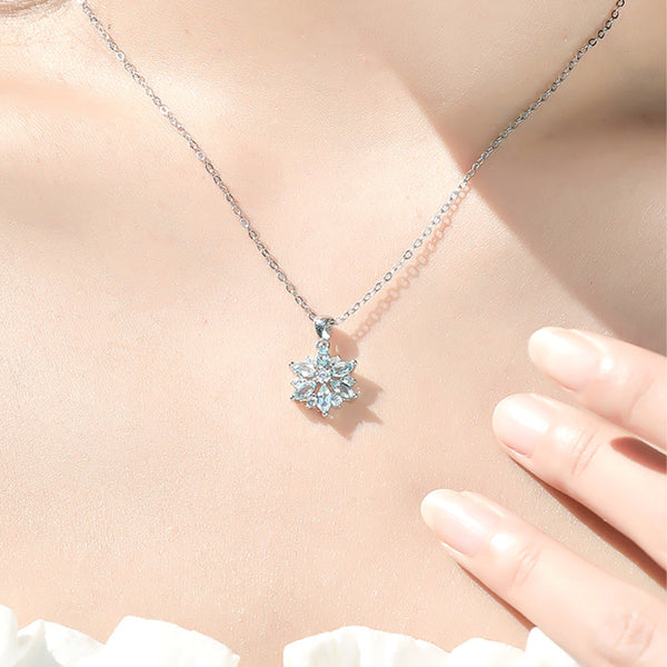 Womens Snowflake Aquamarine Stone Necklace March Birthstone Necklace Chic