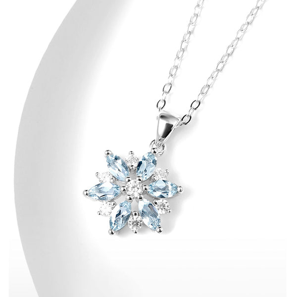 Womens Snowflake Aquamarine Stone Necklace March Birthstone Necklace Cute