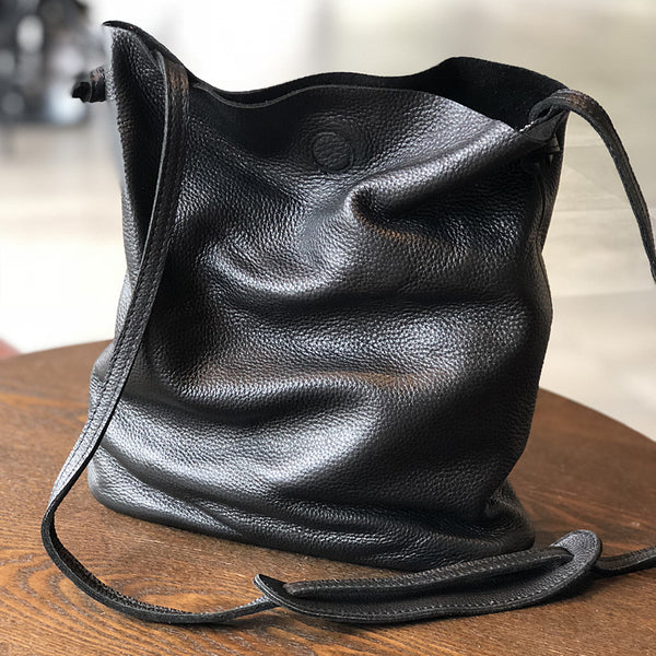 Womens Soft Leather Crossbody Tote Ladies Shoulder Bag Black