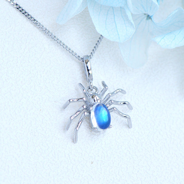 Womens Spider Shaped Sterling Silver Moonstone Pendant Necklace For Women Accessories