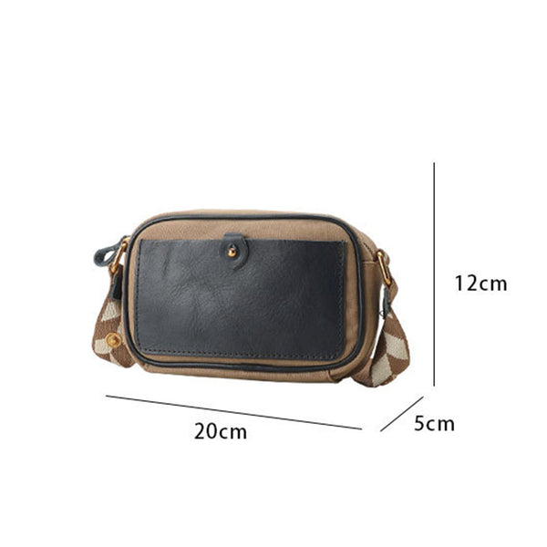 Womens Square Leather Canvas Over The Shoulder Bag Canvas Crossbody Bag For Ladies Girlfriend
