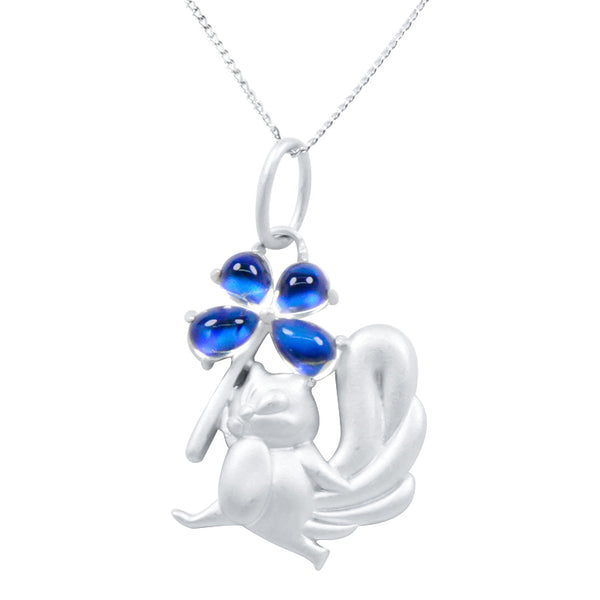 Womens Squirrel And Clover Shaped Silver Moonstone Pendant Necklace For Women Fashion