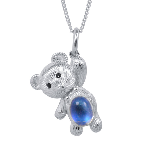 Womens Sterling Silver Bear Moonstone Pendant Necklace June Birthstone 