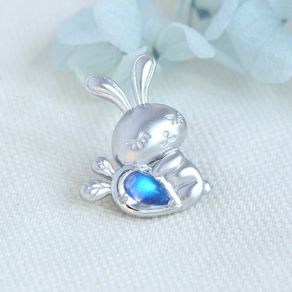 Womens Sterling Silver Moonstone Bunny Pendant Necklace June Birthstone Pendant Necklace Accessories