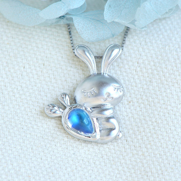 Womens Sterling Silver Moonstone Bunny Pendant Necklace June Birthstone Pendant Necklace