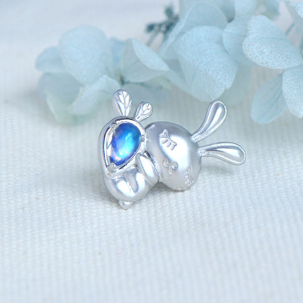 Womens Sterling Silver Moonstone Bunny Pendant Necklace June Birthstone Pendant Necklace Beautiful