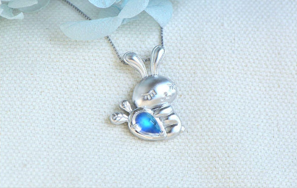 Womens Sterling Silver Moonstone Bunny Pendant Necklace June Birthstone Pendant Necklace Nice