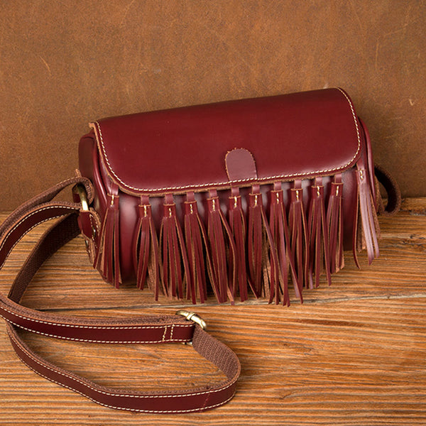 Womens Cute Leather Fringe Crossbody Bag Purse Over Shoulder Bags for Women Beautiful