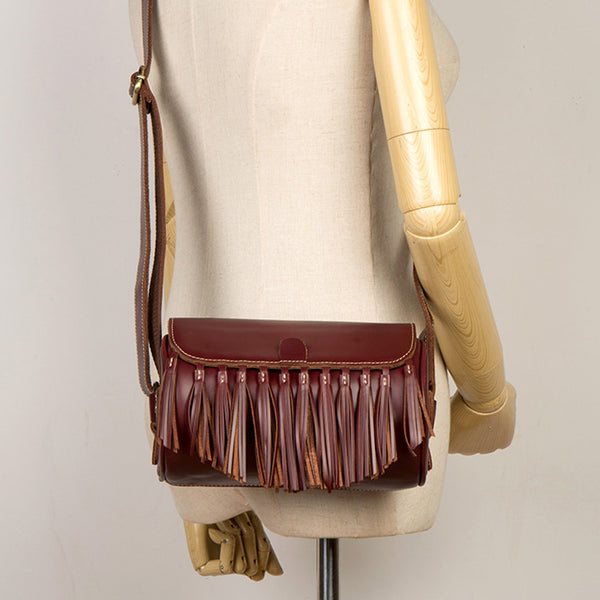 Womens Cute Leather Fringe Crossbody Bag Purse Over Shoulder Bags for Women Chic