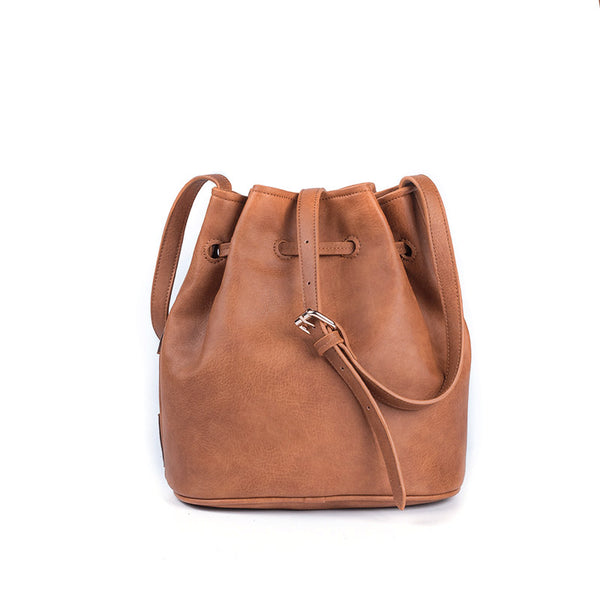 Womens Vegan Leather Boho Crossbody Bucket Bag Purse Sling Bags For Women Brown