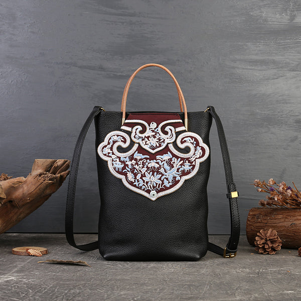 Womens Vintage Boho Tote Bags Small Leather Crossbody Bag Black