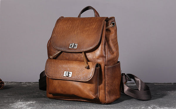 Womens Vintage Brush Off Leather Backpack Purse Rucksack Bag For Women Brown
