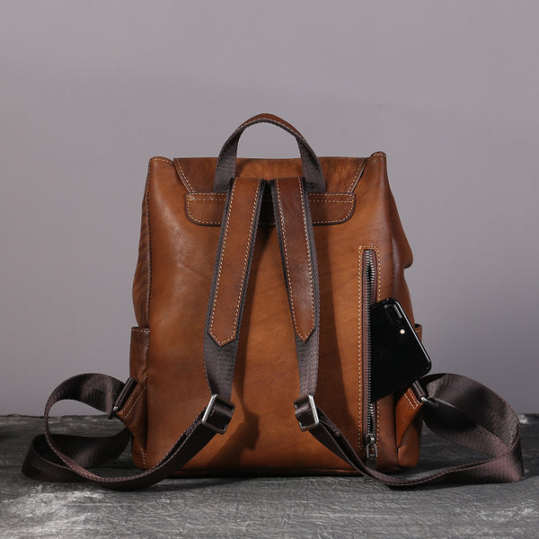 Womens Vintage Brush Off Leather Backpack Purse Rucksack Bag For Women Handmade