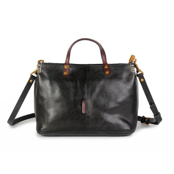 Womens Vintage Leather Handbags Over The Shoulder Purse For Women Black