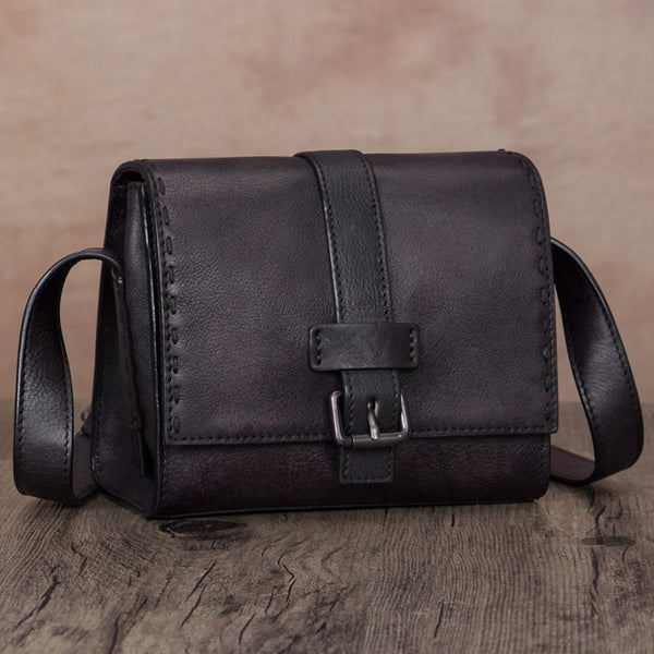 Womens Vintage Leather Side Satchel Bag Purse Crossbody Sling Bag for Women Black