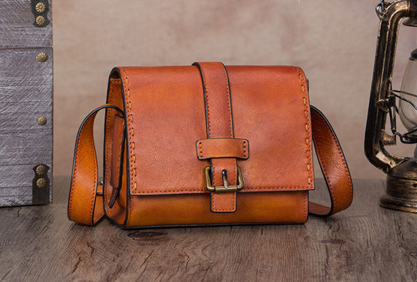 Womens Vintage Leather Side Satchel Bag Purse Crossbody Sling Bag for Women Brown