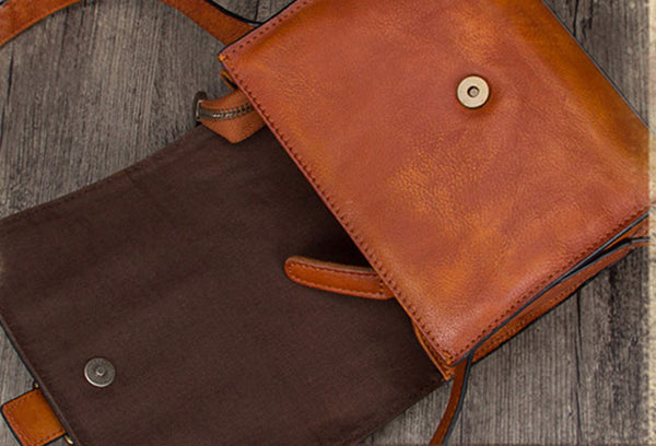 Womens Vintage Leather Side Satchel Bag Purse Crossbody Sling Bag for Women Details