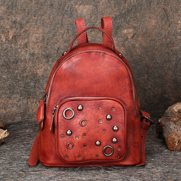 Womens Vintage Leather Small Backpack Purse Cool Backpacks for Women Accessories