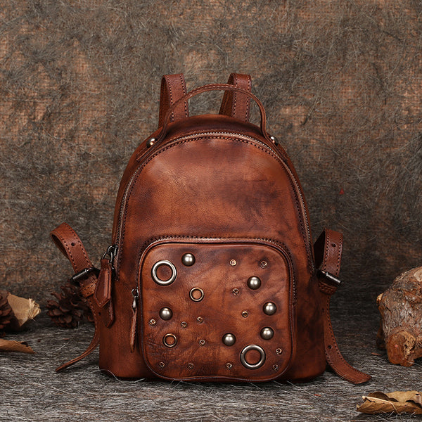 Womens Vintage Leather Small Backpack Purse Cool Backpacks for Women
