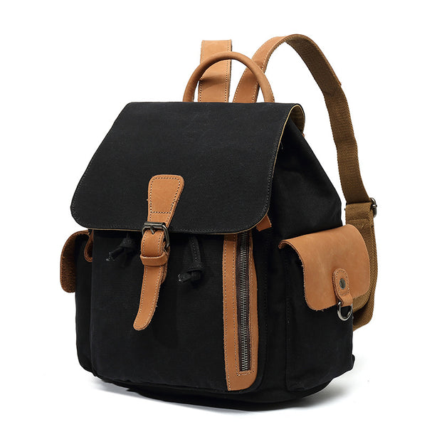 Womens Waterproof Canvas And Leather Backpacks Small Rucksack For Women  Black