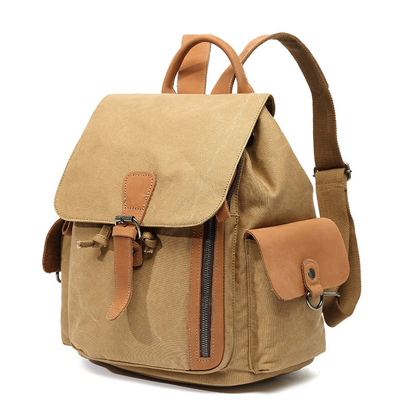 Womens Waterproof Canvas And Leather Backpacks Small Rucksack For Women  Brown