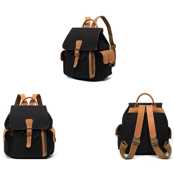 Womens Waterproof Canvas And Leather Backpacks Small Rucksack For Women  Casual