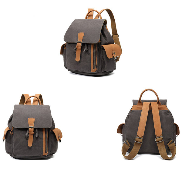 Womens Waterproof Canvas And Leather Backpacks Small Rucksack For Women  Fashion