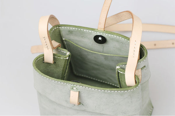 Womens Wax Leather Bucket Bag Crossbody Bags Shoulder Bag for Women Details