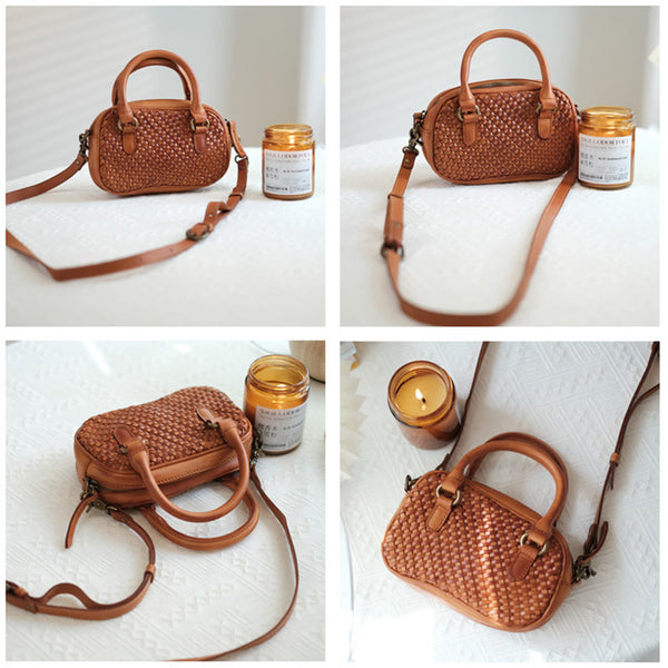 Womens Woven Brown Leather Shoulder Bag Brown Leather Crossbody Bag Best
