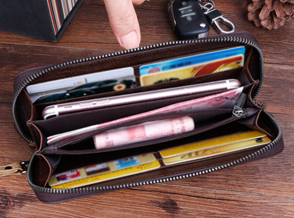 Womens Genuine Leather Clutch Wallet Purse With Sunflower Pattern Zip Around Wallet For Women Handmade