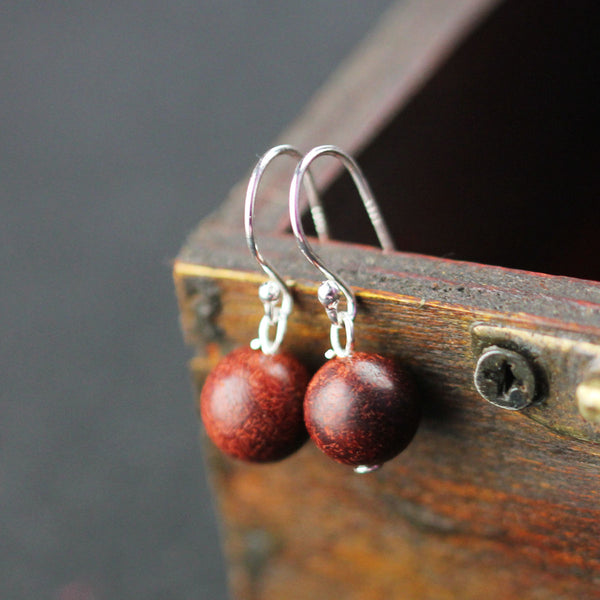 Wooden Dangle Hook Earrings in Sterling Silver Handmade Jewelry Accessories Gift for Women