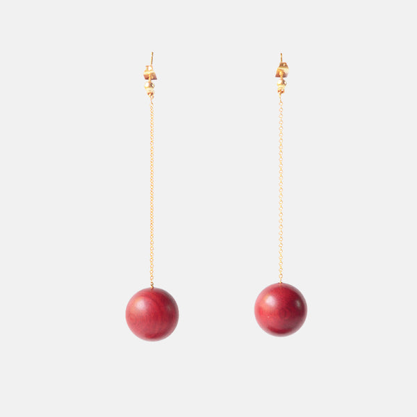 Red Wooden Bead Dangle Earrings in 14K Gold Handmade Jewelry Accessories Women men