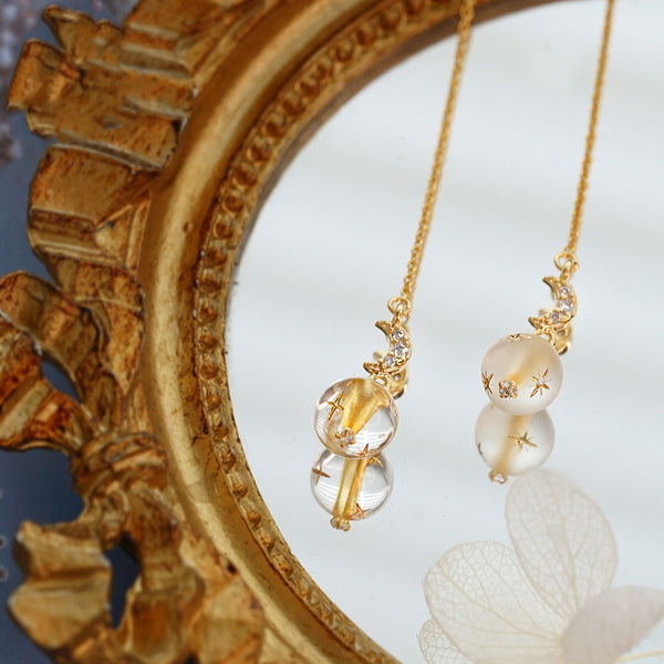 Zircon Crystal Cute Dangle Threader Earrings Drop Earrings Gold Jewelry Women