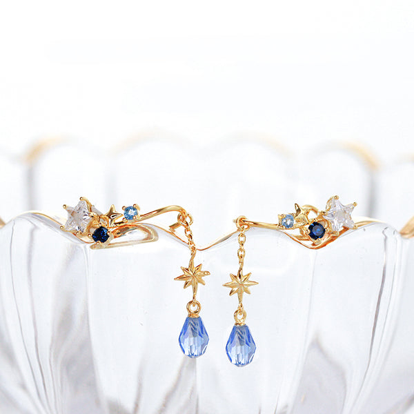Blue Zircon Drop Earrings Clip Earrings Gold Plated Silver Handmade Chic Jewelry For Women