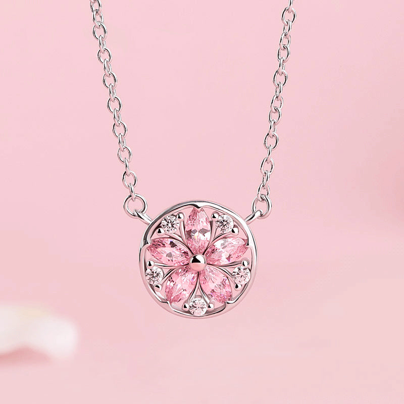 Zircon Pendant Necklace Silver Gemstone Jewelry Accessories Gifts Women Sakura