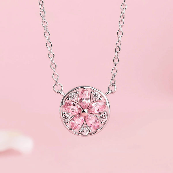 Sakura Zircon Pendant Necklace in Sterling Silver Gemstone Jewelry Accessories Gifts Women