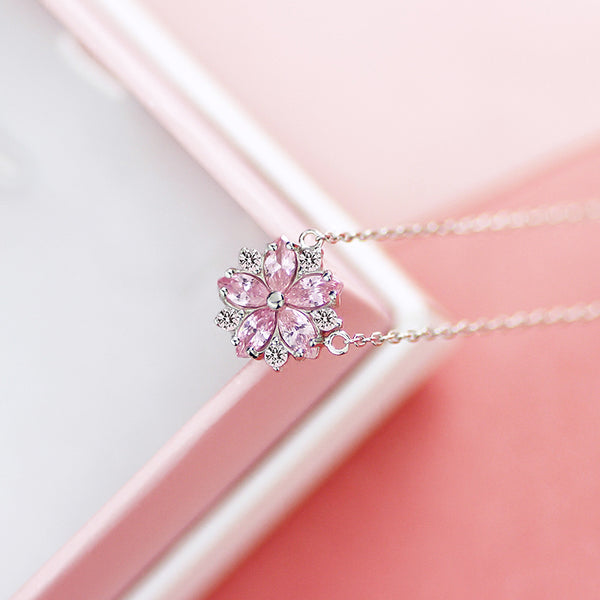 Zircon Pendant Necklace Silver Gemstone Jewelry Accessories Gifts Women pink