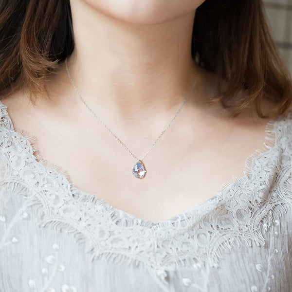 Zircon White Quartz Crystal Teardrop Pendant Necklace Gold Silver Jewelry Women chic