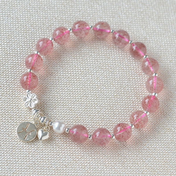 Zodiac Strawberry Quartz Bead Bracelets Handmade Jewelry Women gift