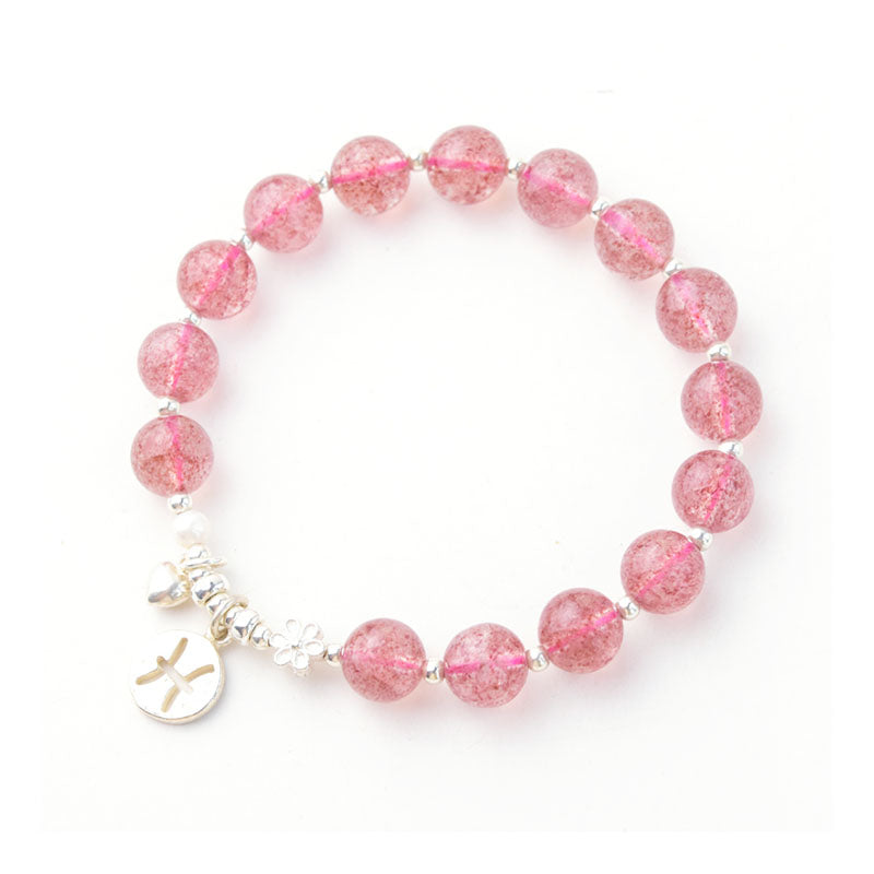 Zodiac Strawberry Quartz Bead Bracelets Handmade Jewelry Women