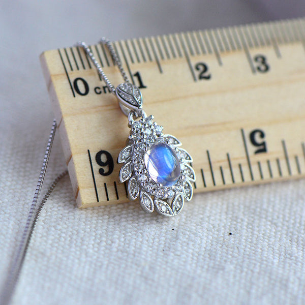 blue Moonstone Pendant Necklace Gold Sterling Silver Jewelry Women charming
