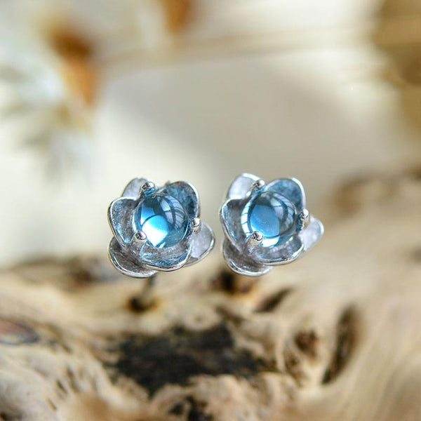 Blue Topaz Stud Earrings in Sterling Silver November Birthstone Handmade Jewelry