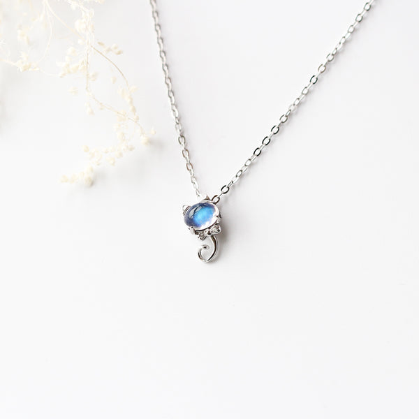 Handmade Cute Moonstone Pendant Necklace Silver Gemstone Jewelry Accessories for Women