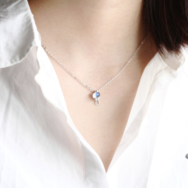 cute Moonstone Pendant Necklace Silver Handmade June Birthstone Gemstone Jewelry Accessories Women chic